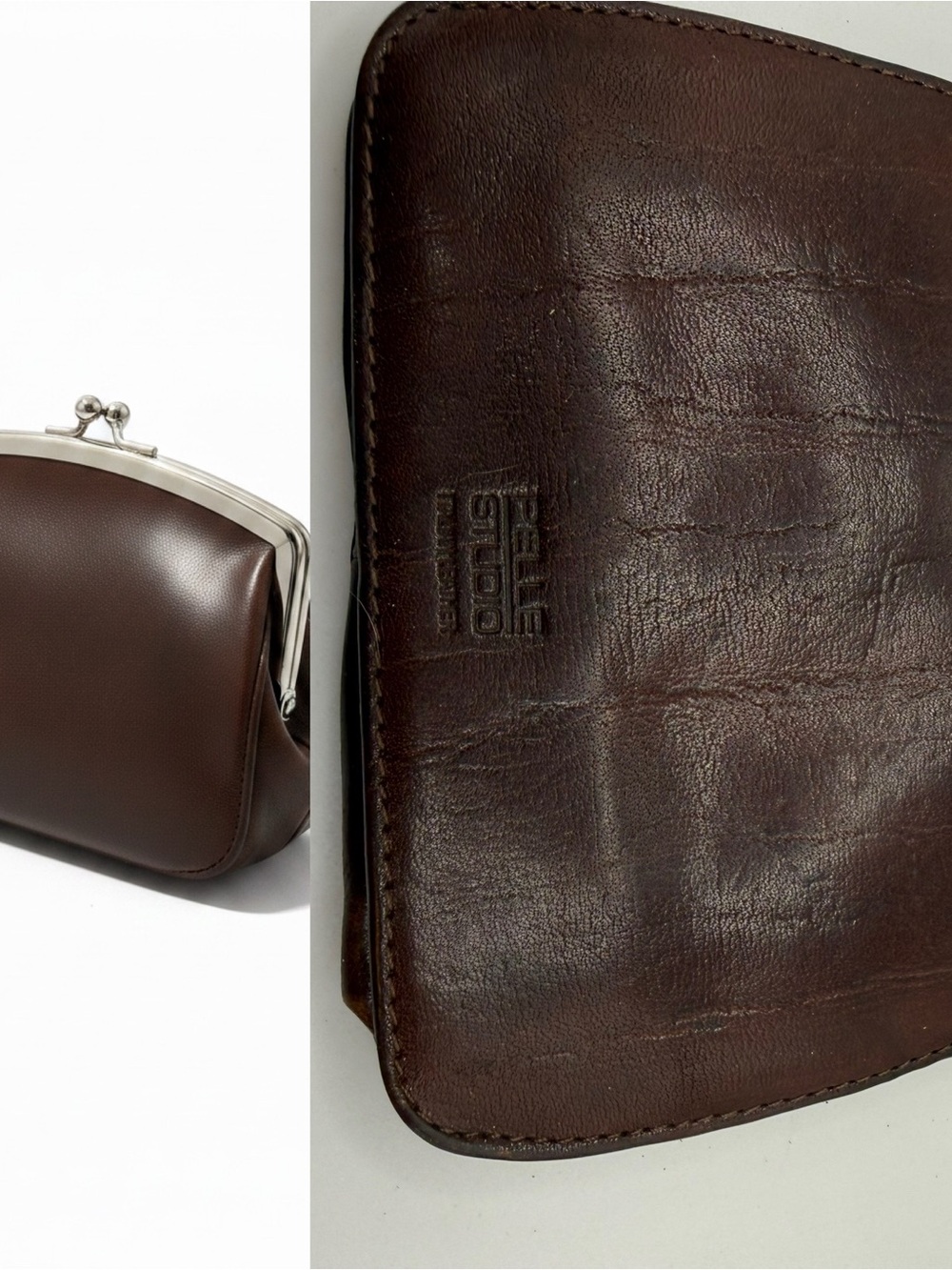 Pelle Studio Genuine Leather Kiss Lock Wallet Coin Purse Brown Vintage Style